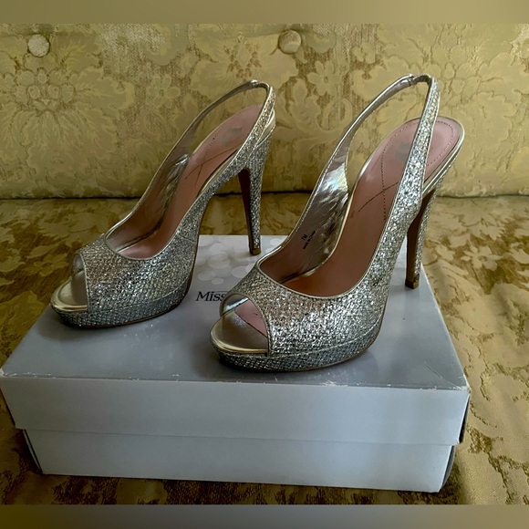 👸🏻Miss America gorgeous silver sparkly glitter platform heels! Worn 4x ✨in box - Picture 14 of 14